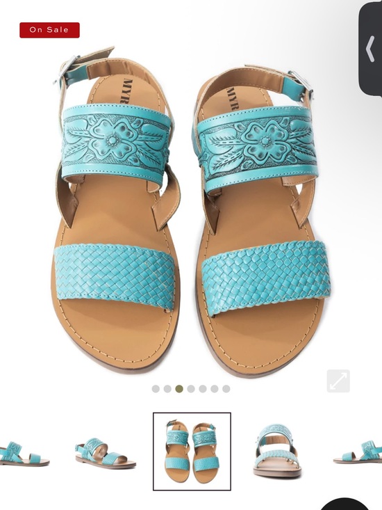 myra Shoes - Myra Turquoise Hand Tooled Leather Sandals